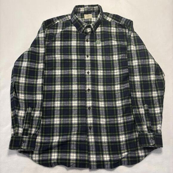 LL BEAN Flannel Shirt Men’s Tall XL Plaid Green Blue Button Up Long Sleeve New - Picture 1 of 8